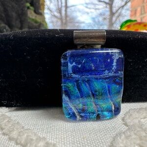 Swirled Sterling Silver Murano Blue and Green Glass Pendant